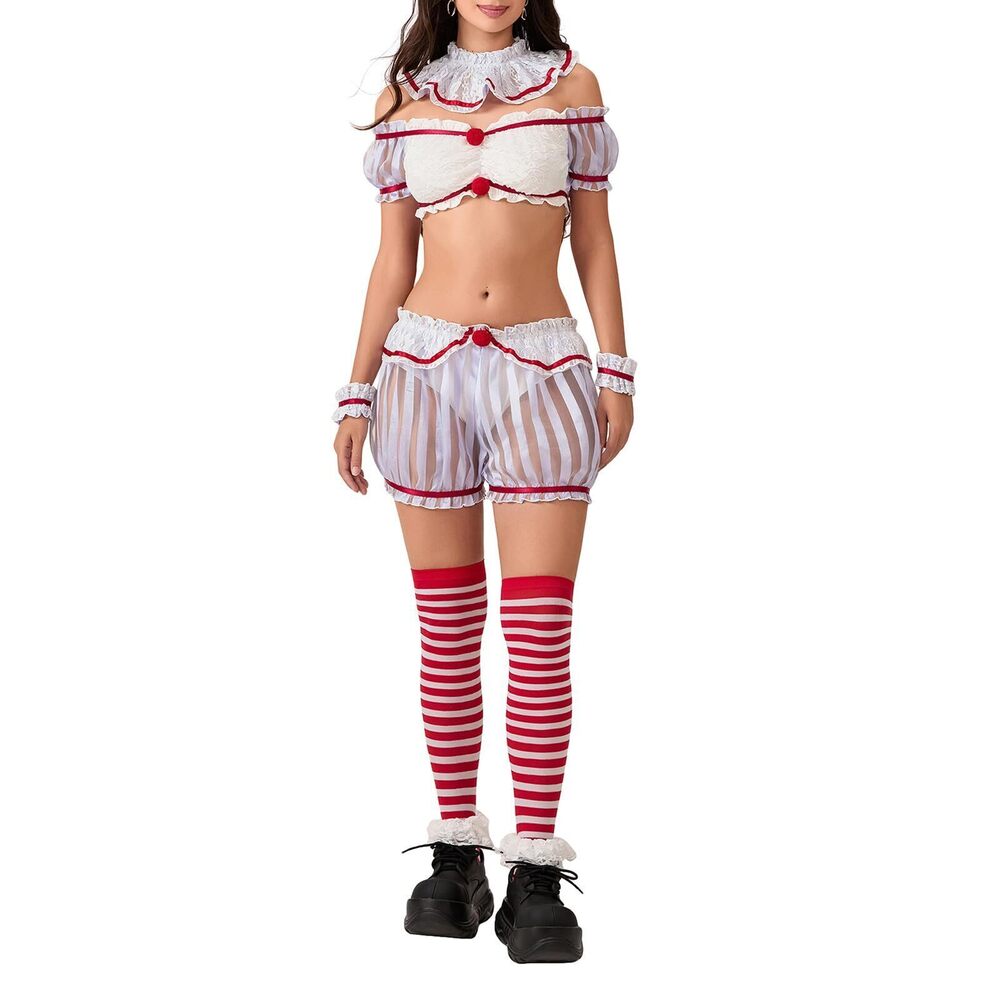 3761 Sexy Halloween Clown Costume Short Puff Sleeve Crop Top Lolita